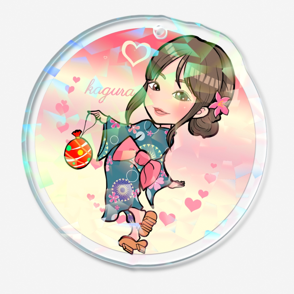 結び記念アートグッズ 神楽ホログラムアクリルキーホルダー50x50mm