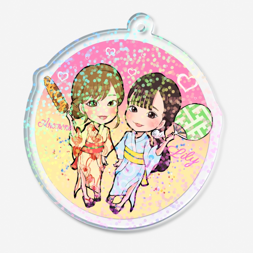 花うた記念アートグッズ あねもね&りりぃホログラムアクリルキーホルダー50x50mm