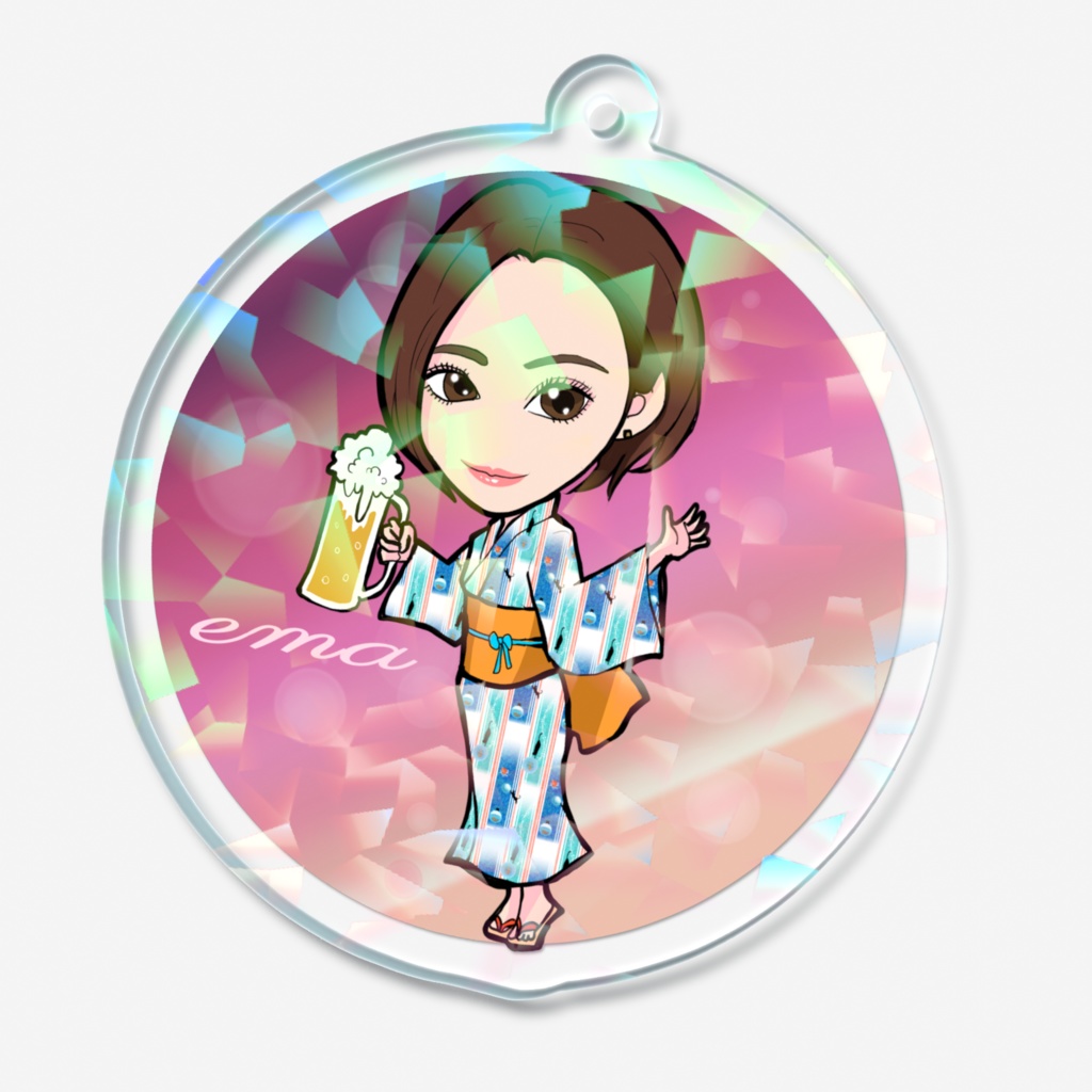 結び記念アートグッズ えまホログラムアクリルキーホルダー50x50mm