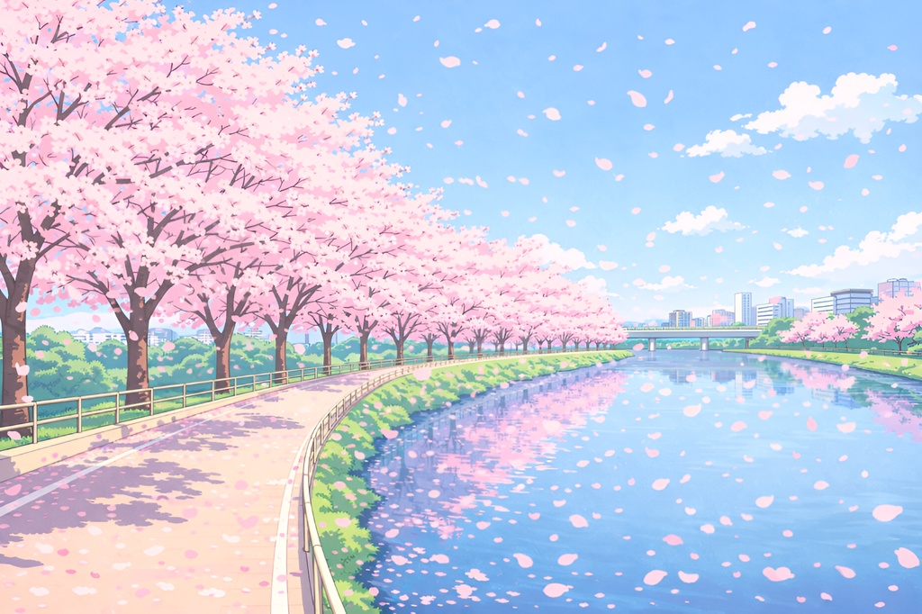 桜並木アニメ背景素材10点セット（1920×1080 / JPG）