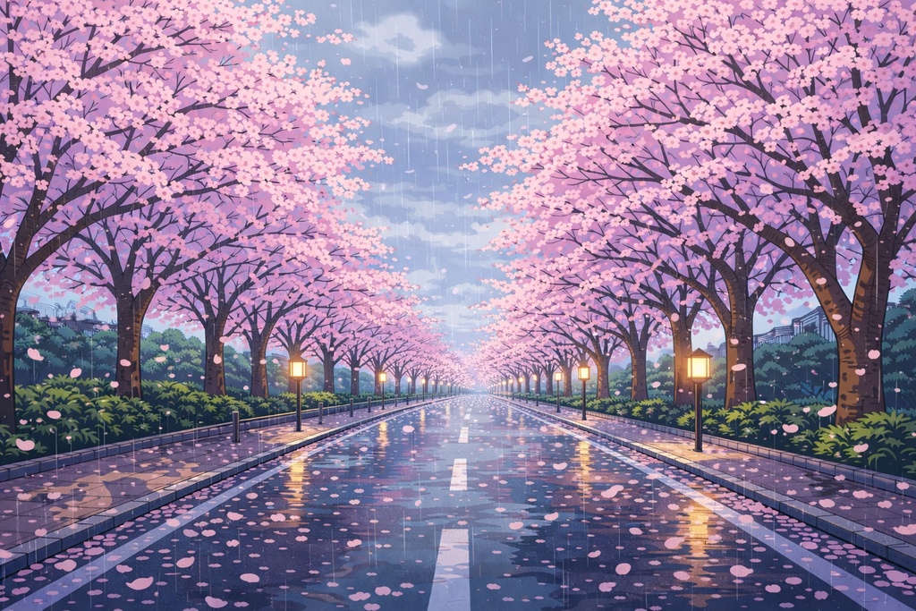 桜並木アニメ背景素材10点セット(1920×1080 / JPG)