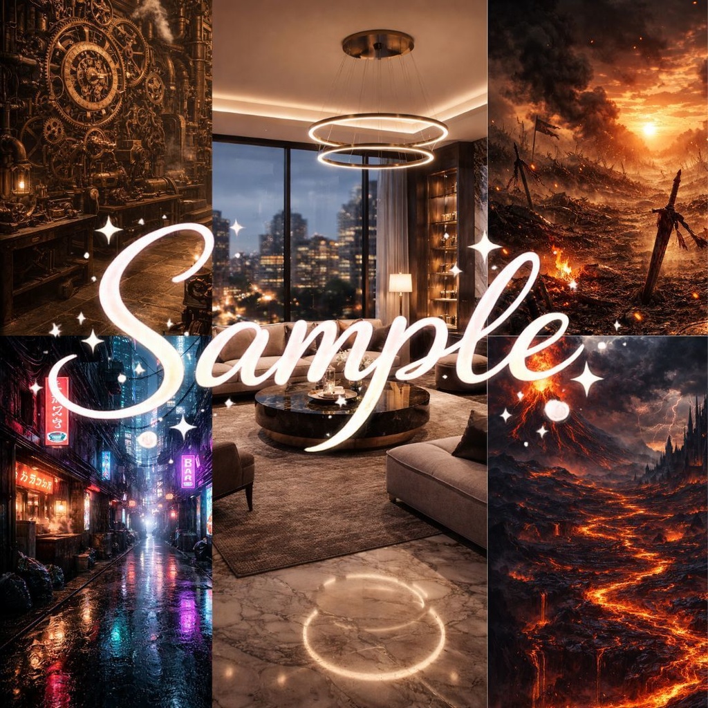 幻想・世界観背景セット+フレーム素材集(高解像度/商用利用OK)PNG