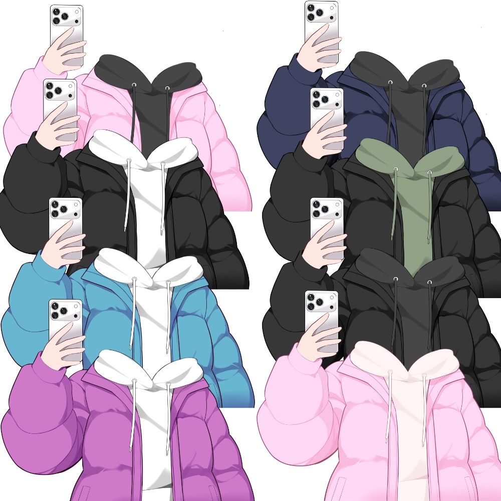 Vtuber素材_もこもこ上着を着たスマホを持つ人+帽子差分_高画質+商用利用権