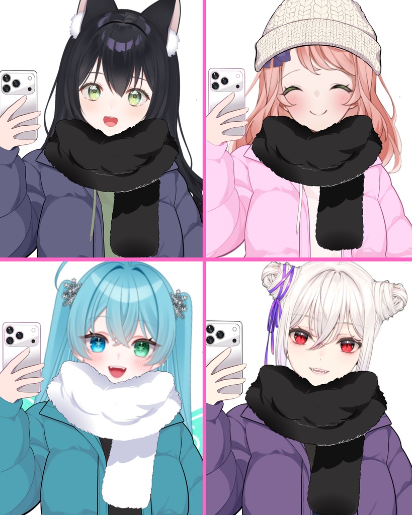 Vtuber素材_もこもこ上着を着たスマホを持つ人+帽子差分_高画質+商用利用権