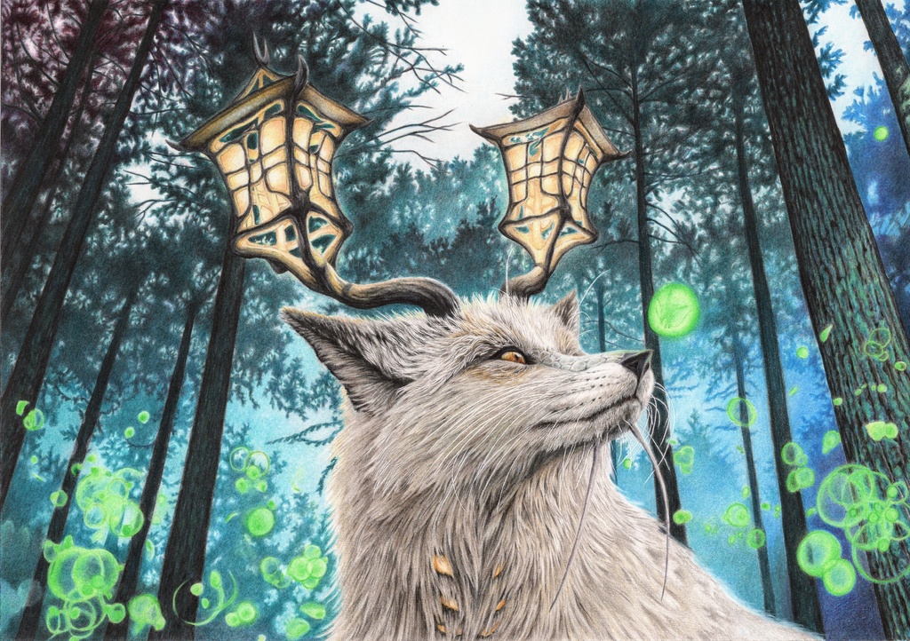 色鉛筆原画「深林に灯りて」