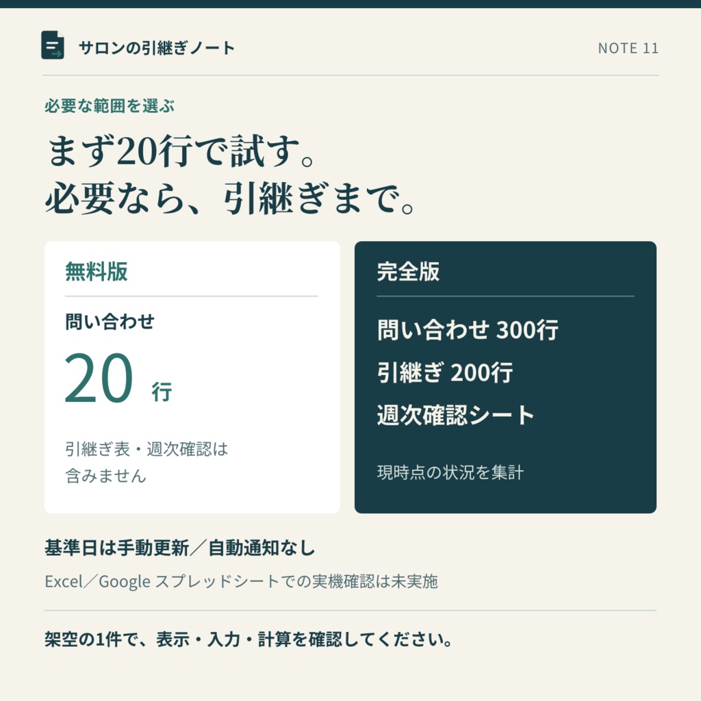 【無料お試し版】店舗の問い合わせ管理シート｜20件・記入例付き
