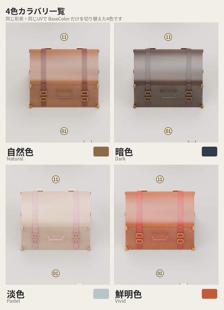 書斎・本棚の小物 13種セット 4色カラバリ付き【ローポリ3Dモデル】