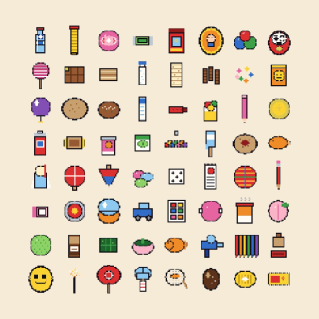 ドット絵駄菓子アイコン 64種(32×32/128×128)