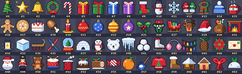 【ドット絵】クリスマス・冬アイコン64種【RPGツクールMZ対応】
