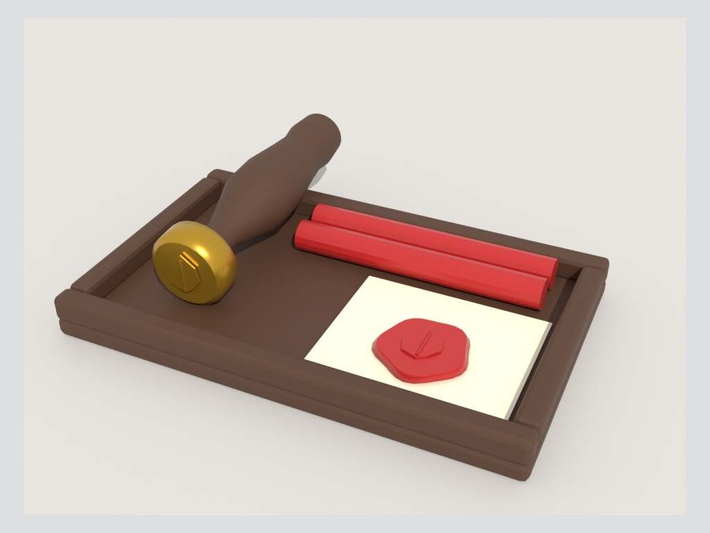 【無料】封蝋スタンプと封蝋のトレー【ローポリ3Dモデル】