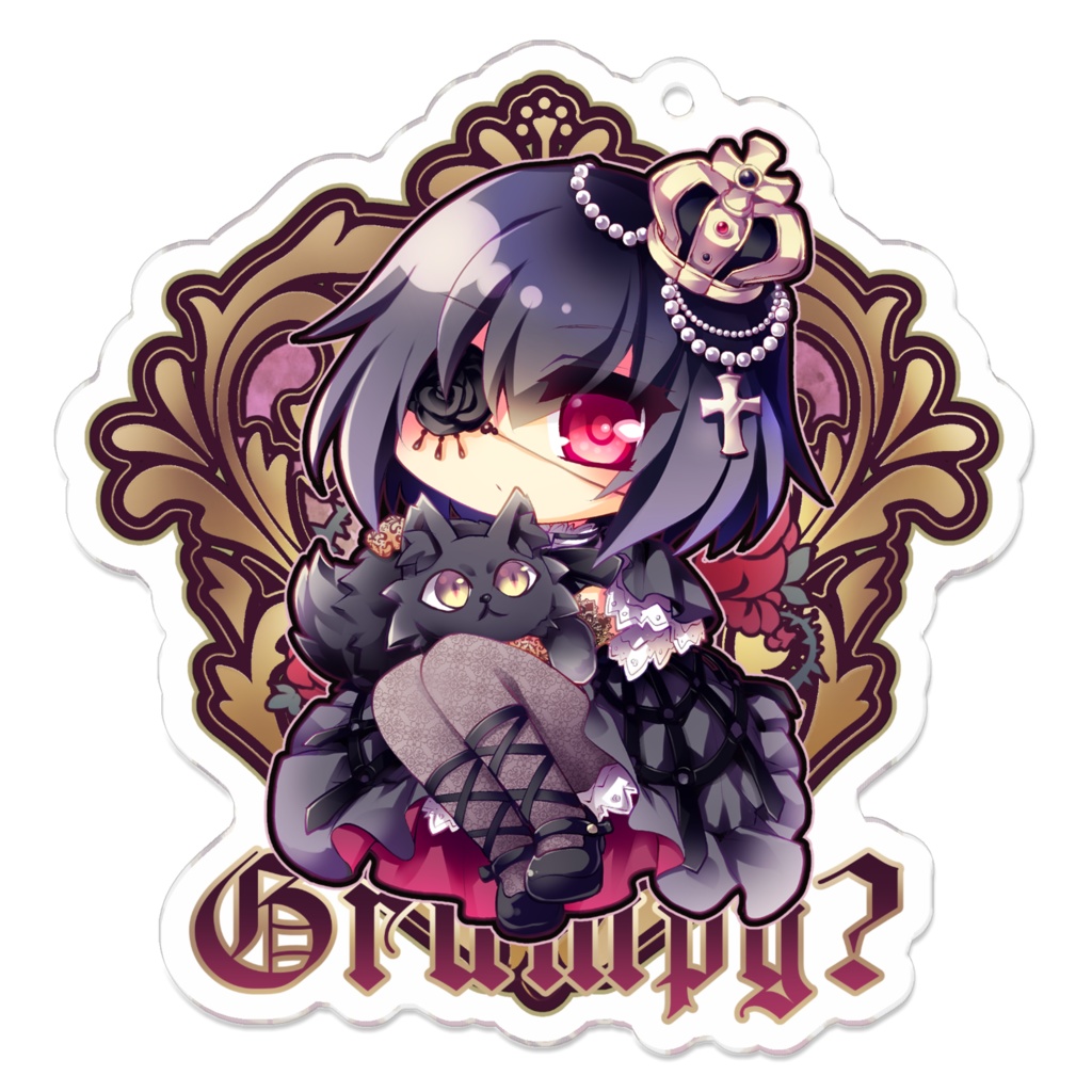 【ローズフェスティバル2023】Distress Rose & 不機嫌な王冠とお猫さま - アクリルキーホルダー