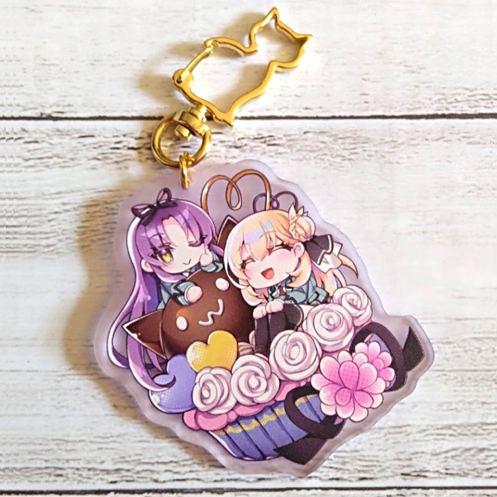 【君と歩む軌跡2】レンアニ💜💛黒猫ケーキ・アクリルキーホルダー《軌跡》