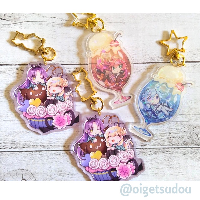 【君と歩む軌跡2】レンアニ💜💛黒猫ケーキ・アクリルキーホルダー《軌跡》