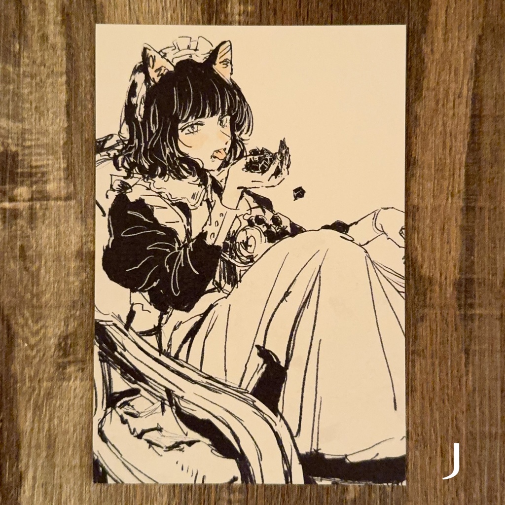 【ポストカード】メイドと黒猫の日常