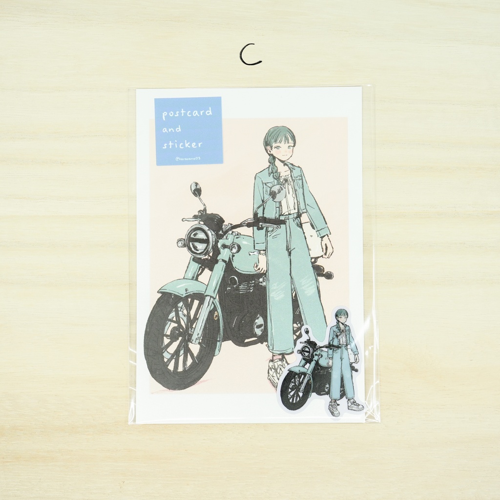 【ポストカード+ステッカー】バイクと女の子