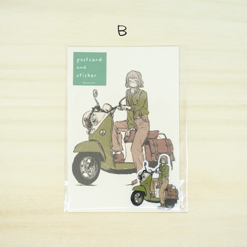 【ポストカード+ステッカー】バイクと女の子