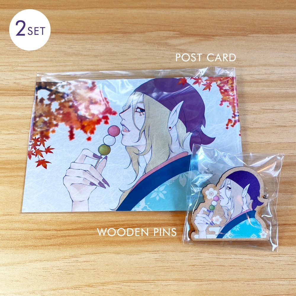 モノノ怪　木製バッジ付きクリップ（小）＆ポストカードセット
