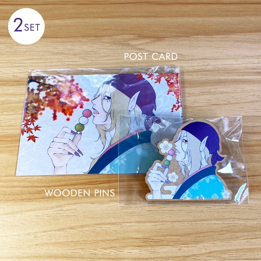 モノノ怪　木製バッジ付きクリップ（大）＆ポストカードセット