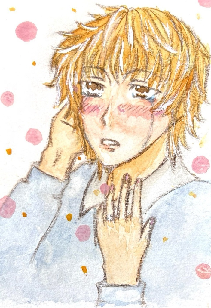 嬉し泣きの男の子 ポストカードサイズ原画