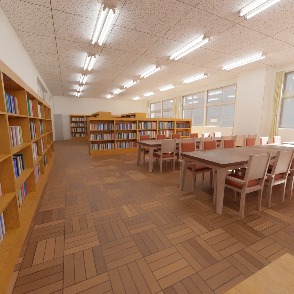 学校図書室の3Dモデル[Blender,unity用]
