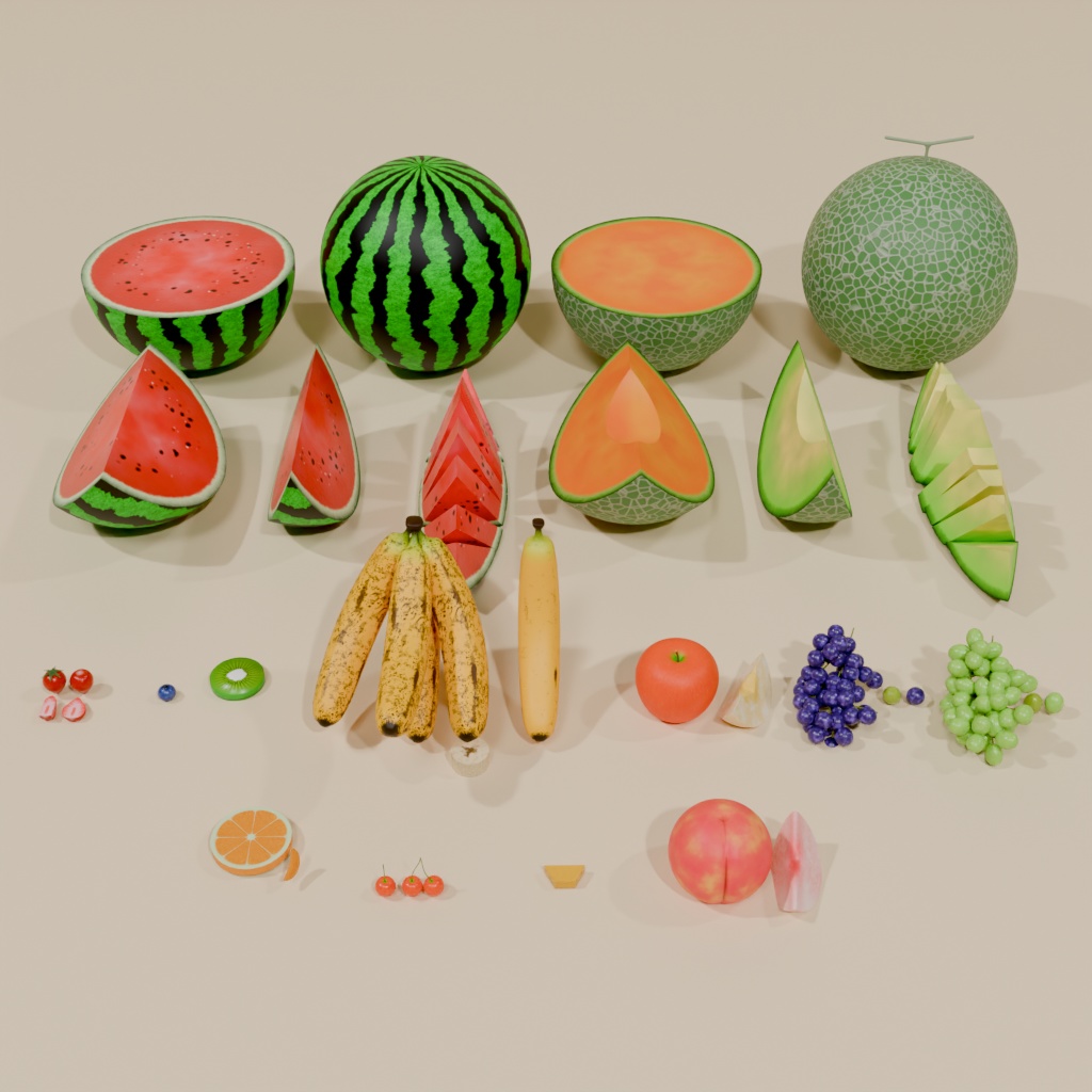 フルーツの3Dモデル素材集(Blender,unity用)