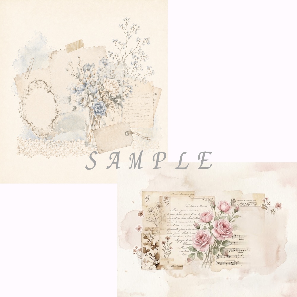 ヴィンテージ水彩コラージュ素材【水彩・日記・サムネ・Canva対応】