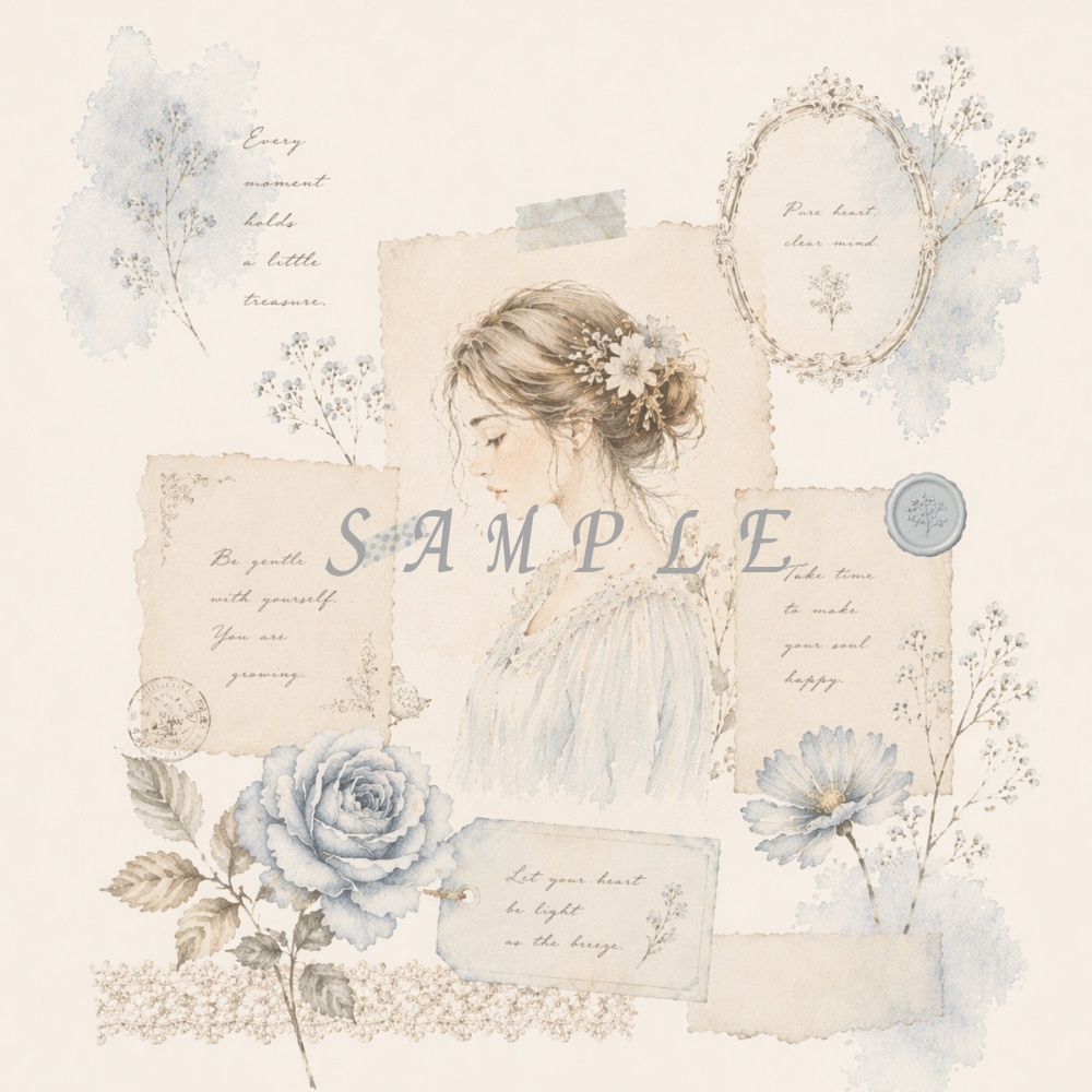 ヴィンテージ水彩コラージュ素材【水彩・日記・サムネ・Canva対応】