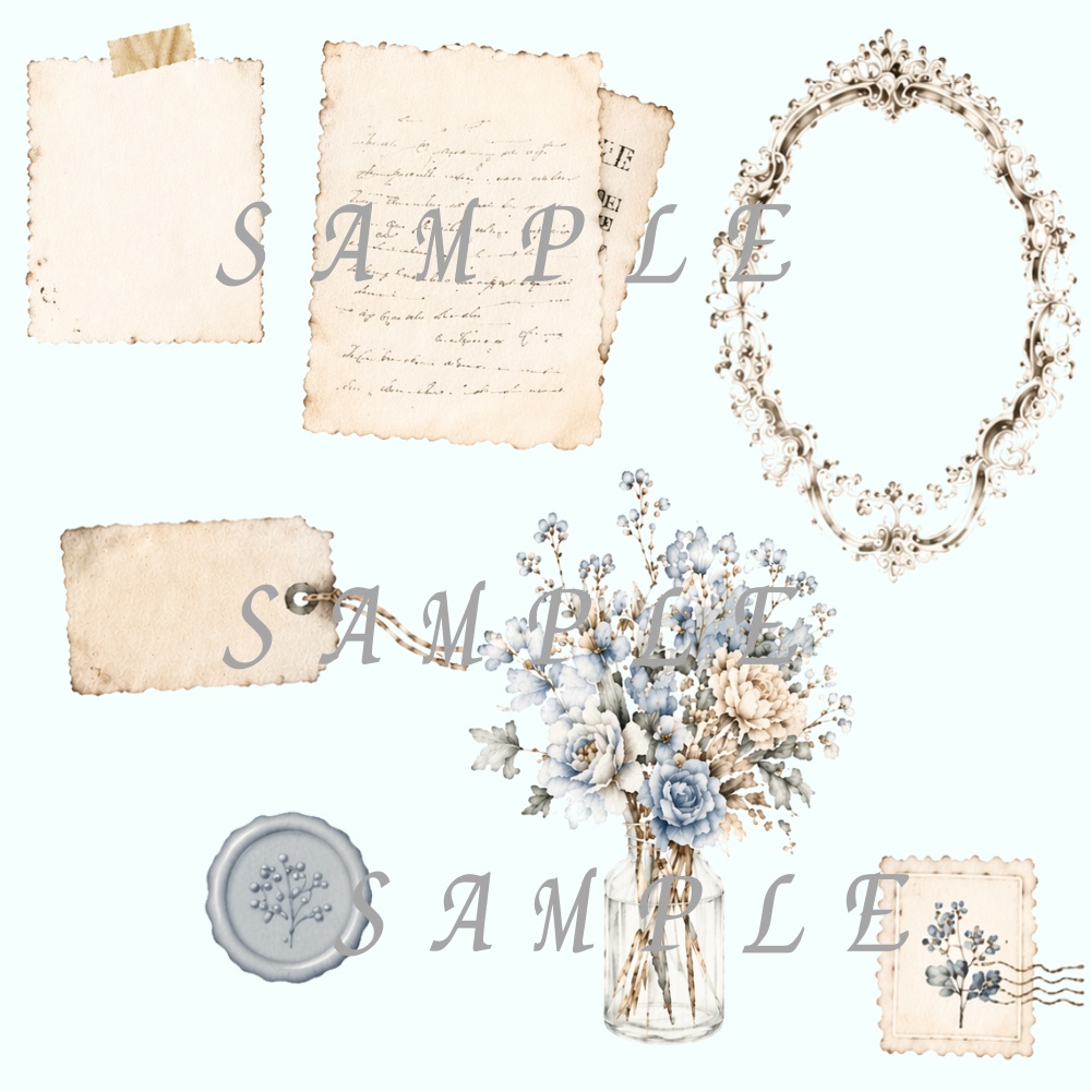 ヴィンテージ水彩コラージュ素材【水彩・日記・サムネ・Canva対応】