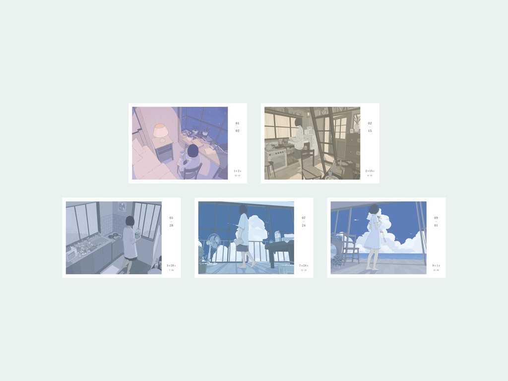 ポストカード「1月、2月、5月、7月、9月」 5枚セット