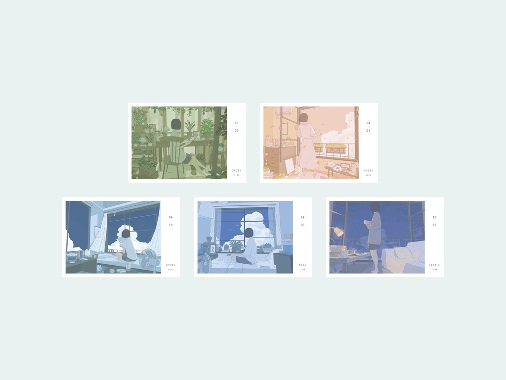 ポストカード「3月、4月、6月、8月、12月」5枚セット