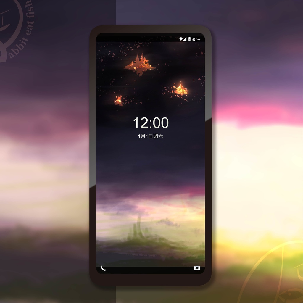 オリジナルイラスト - 星の島 スマートフォン壁紙