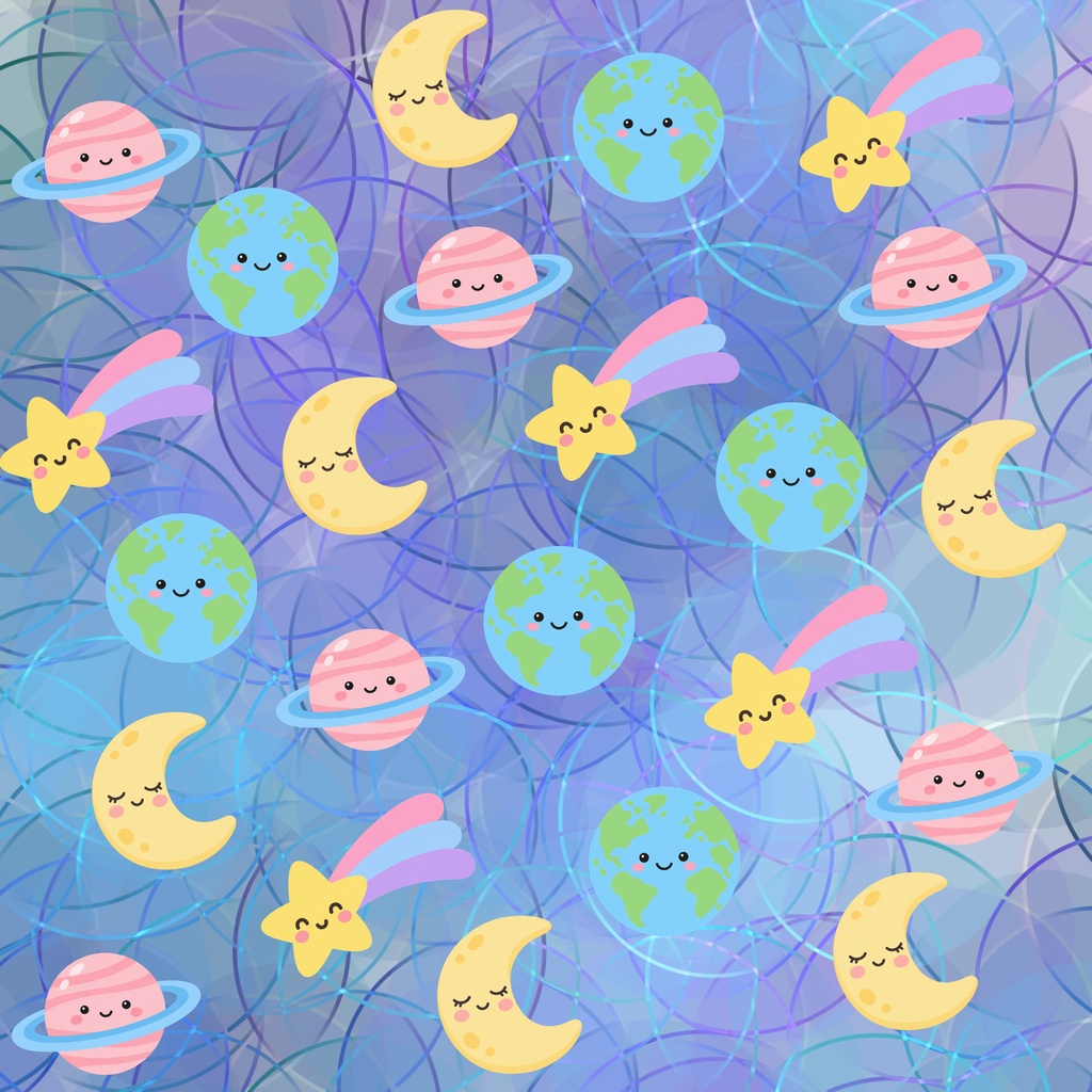 【5枚セット】宇宙柄デジタルペーパー|星・月・地球・土星・流れ星|パステルカラー・かわいい・子ども向け|背景素材 PNG 2000×2000px