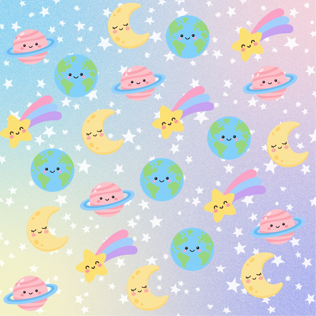 【5枚セット】宇宙柄デジタルペーパー|星・月・地球・土星・流れ星|パステルカラー・かわいい・子ども向け|背景素材 PNG 2000×2000px