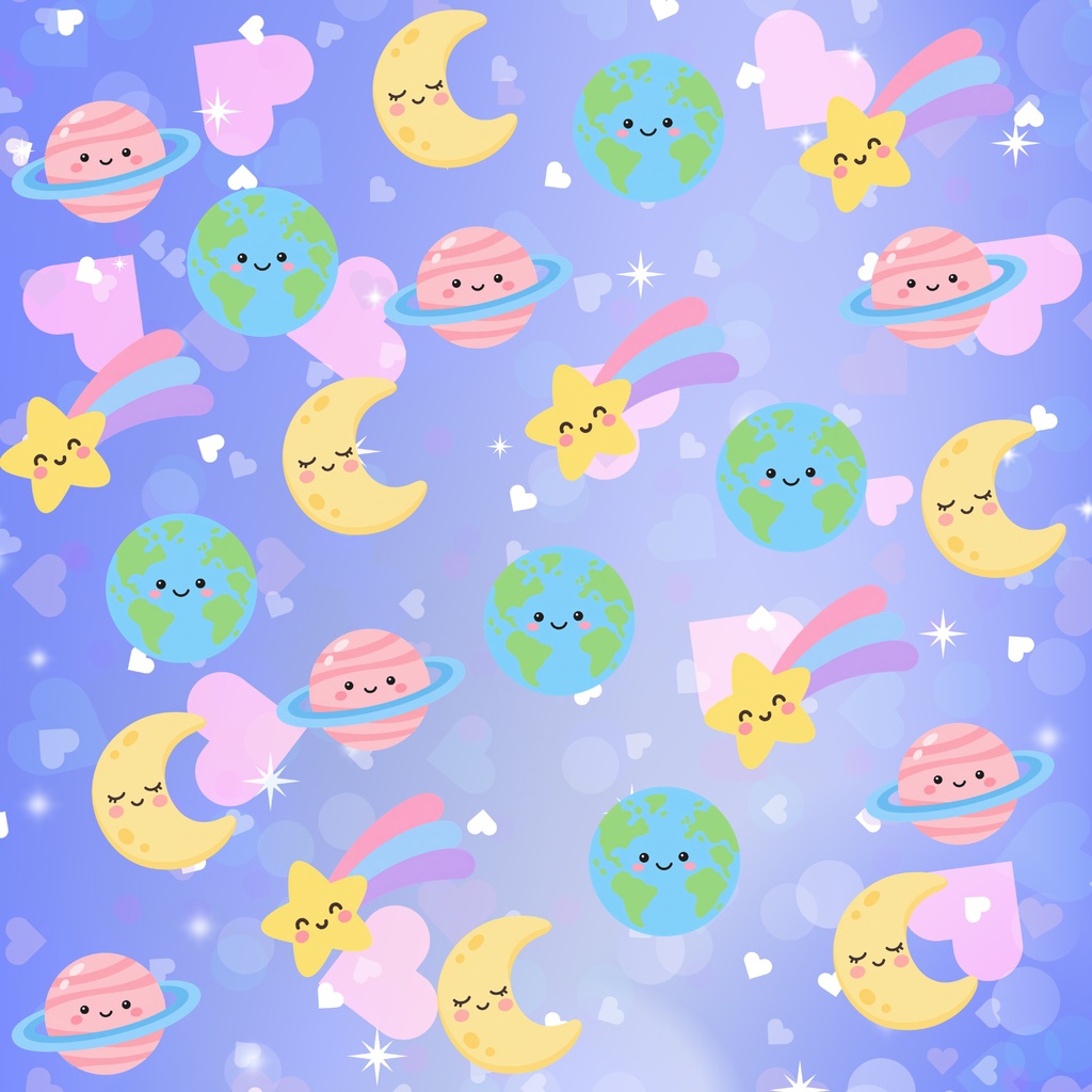 【5枚セット】宇宙柄デジタルペーパー|星・月・地球・土星・流れ星|パステルカラー・かわいい・子ども向け|背景素材 PNG 2000×2000px