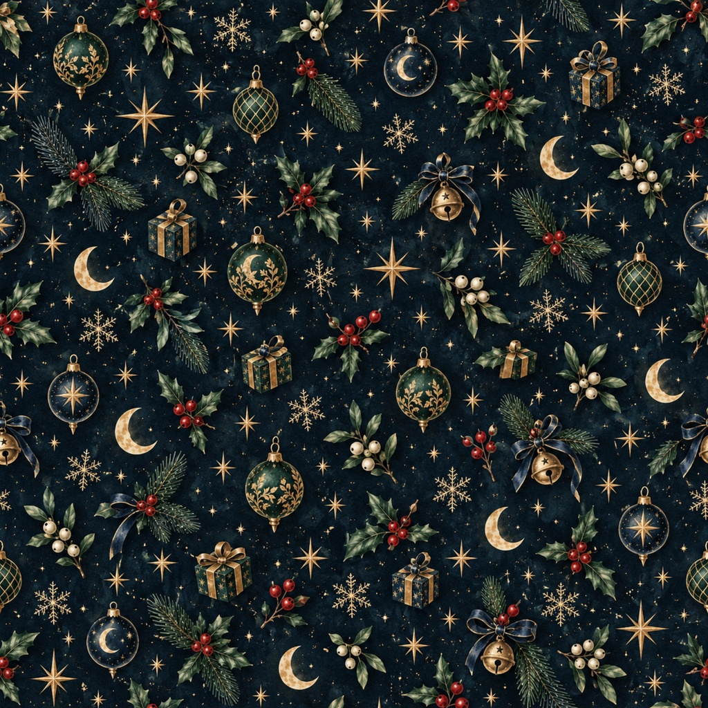 真夜中のクリスマス|デジタルペーパー10枚セット|星空・ネイビー・ゴールド・水彩・冬の背景素材 PNG