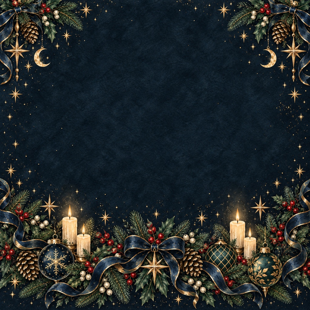真夜中のクリスマス|デジタルペーパー10枚セット|星空・ネイビー・ゴールド・水彩・冬の背景素材 PNG