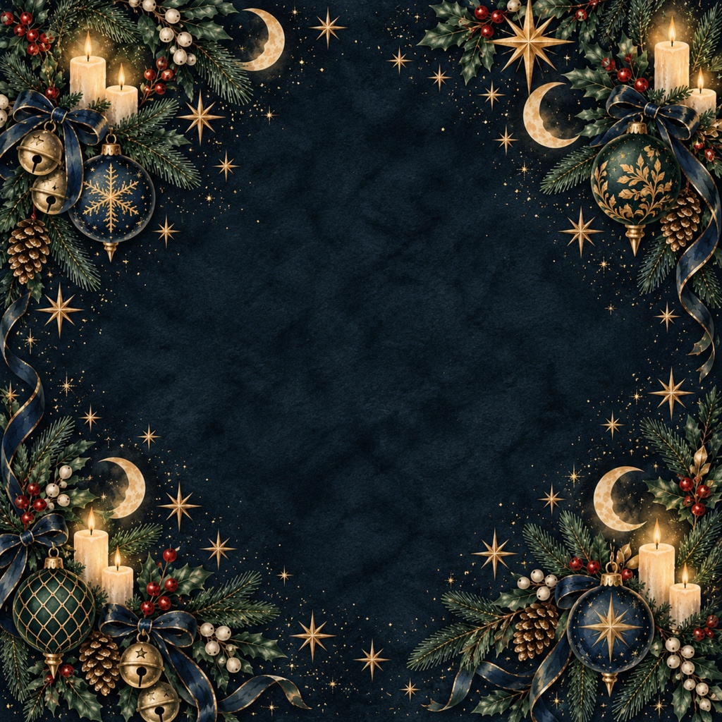 真夜中のクリスマス|デジタルペーパー10枚セット|星空・ネイビー・ゴールド・水彩・冬の背景素材 PNG
