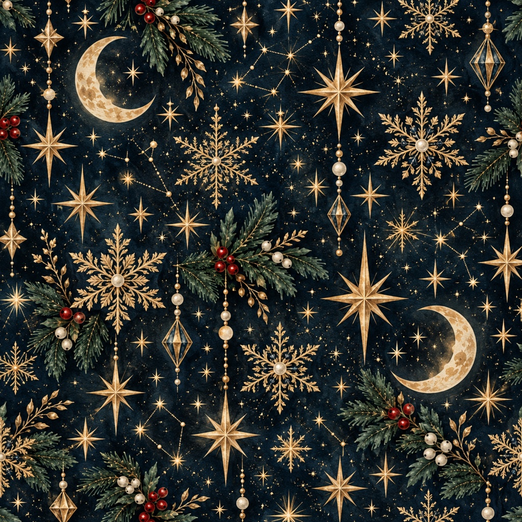 真夜中のクリスマス|デジタルペーパー10枚セット|星空・ネイビー・ゴールド・水彩・冬の背景素材 PNG