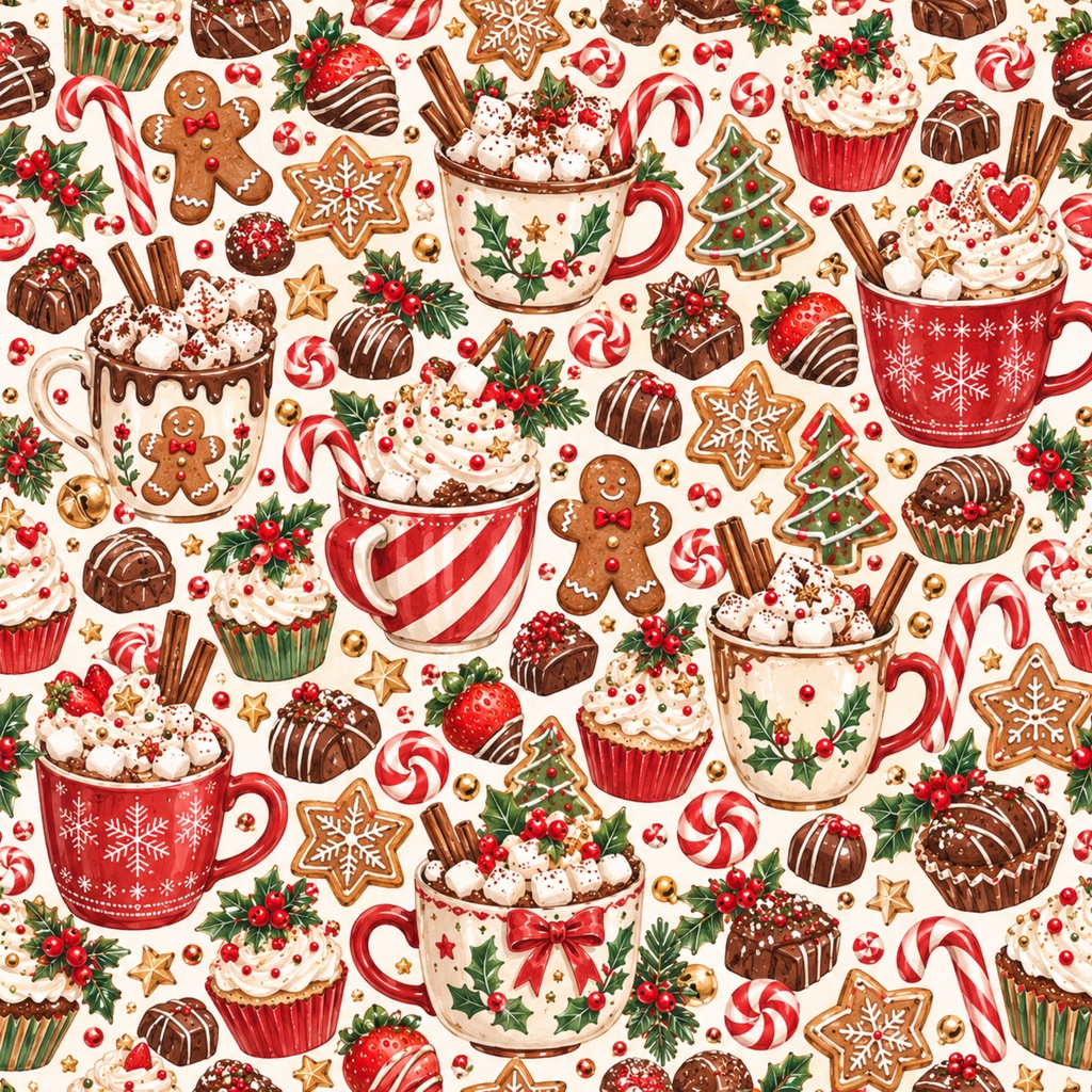 クリスマスのお菓子屋さん|デジタルペーパー10枚セット|水彩・ジンジャーブレッド・スイーツ・背景素材 PNG