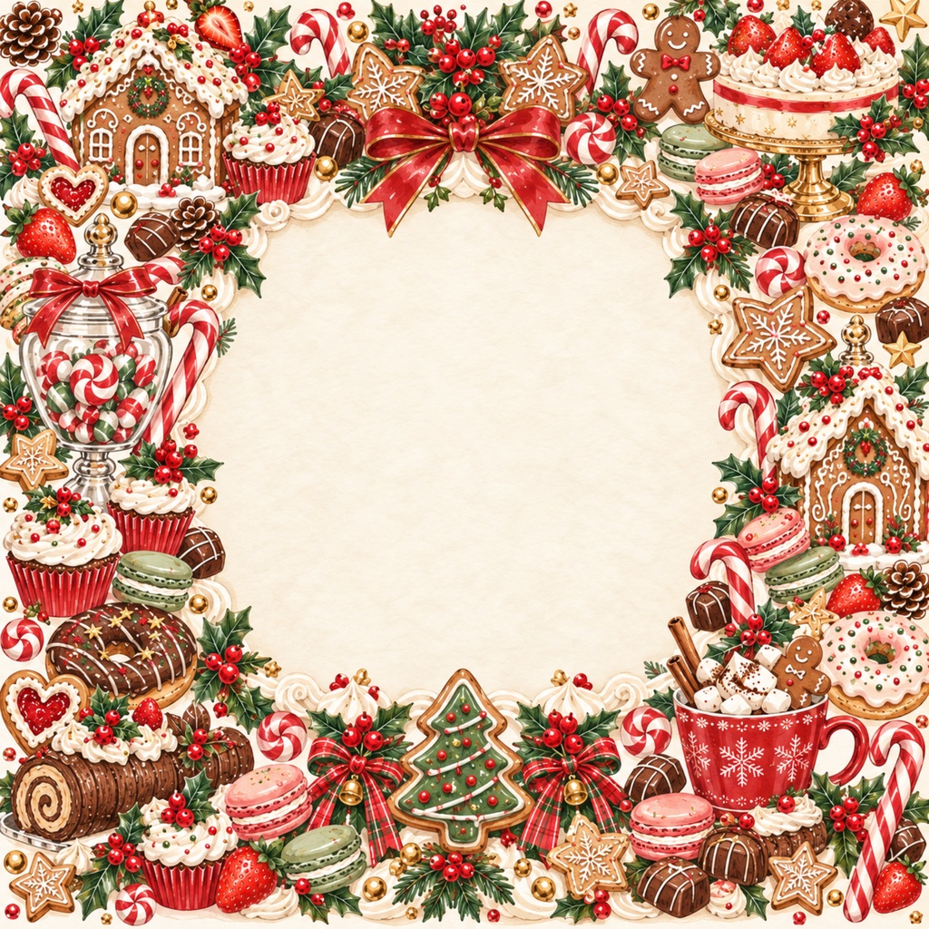 クリスマスのお菓子屋さん|デジタルペーパー10枚セット|水彩・ジンジャーブレッド・スイーツ・背景素材 PNG