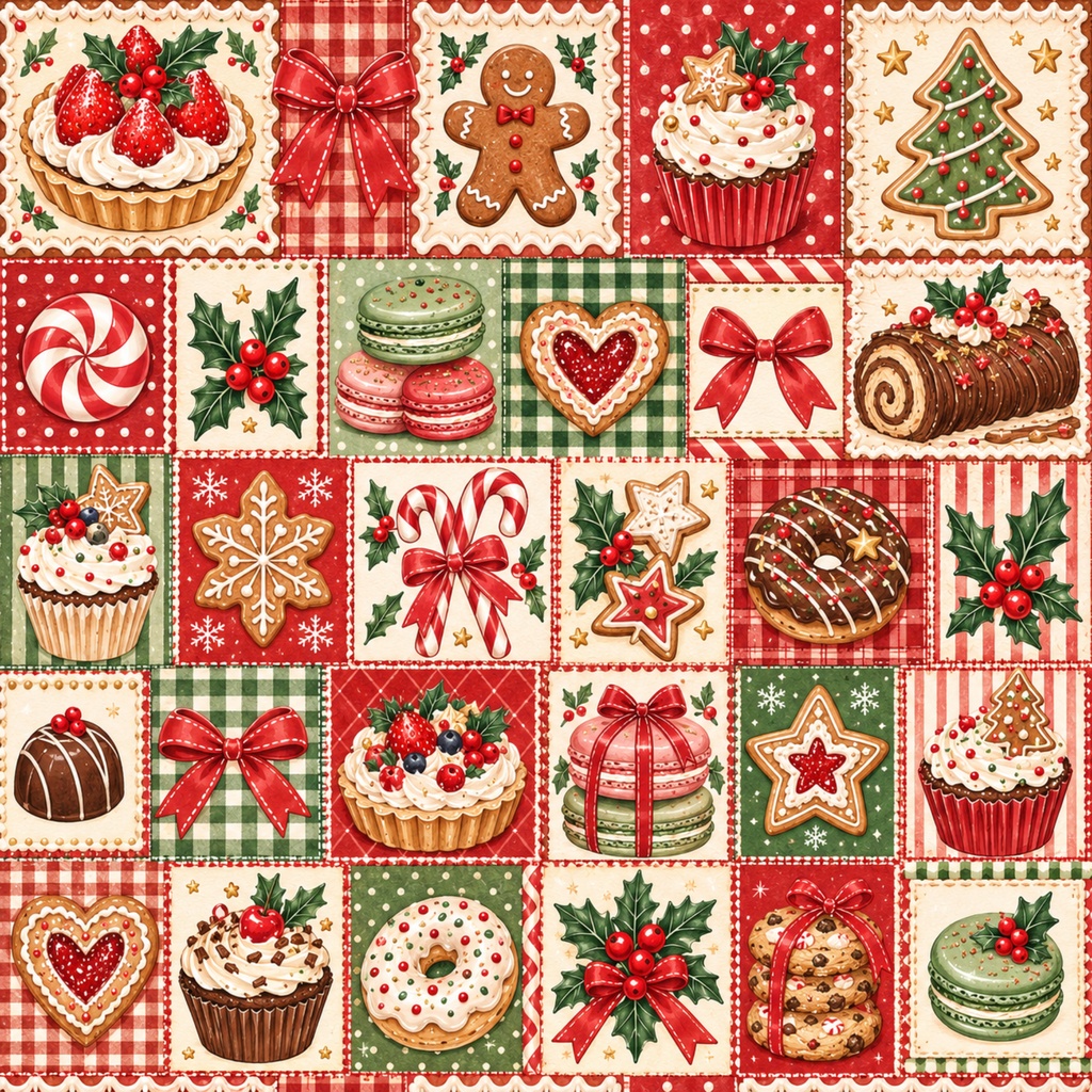 クリスマスのお菓子屋さん|デジタルペーパー10枚セット|水彩・ジンジャーブレッド・スイーツ・背景素材 PNG