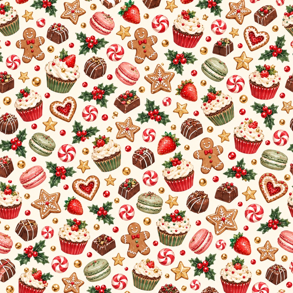 クリスマスのお菓子屋さん|デジタルペーパー10枚セット|水彩・ジンジャーブレッド・スイーツ・背景素材 PNG