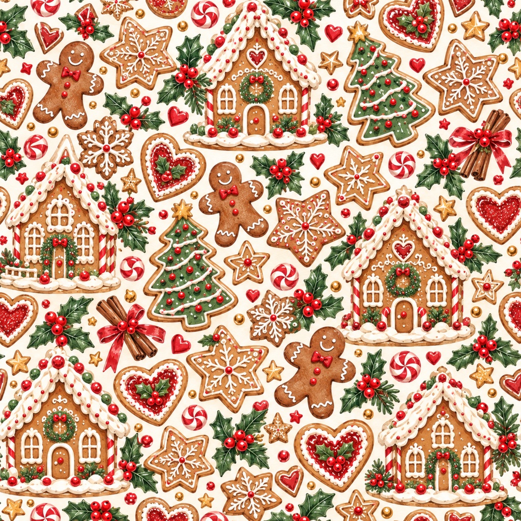 クリスマスのお菓子屋さん|デジタルペーパー10枚セット|水彩・ジンジャーブレッド・スイーツ・背景素材 PNG
