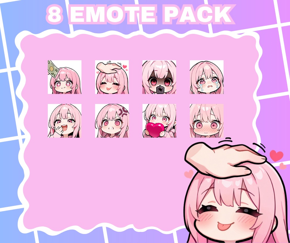 Kawaii Pink Hair Girl Emotes Pack【Twitch emotes】