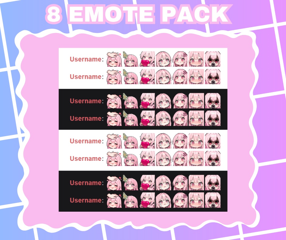 Kawaii Pink Hair Girl Emotes Pack【Twitch emotes】