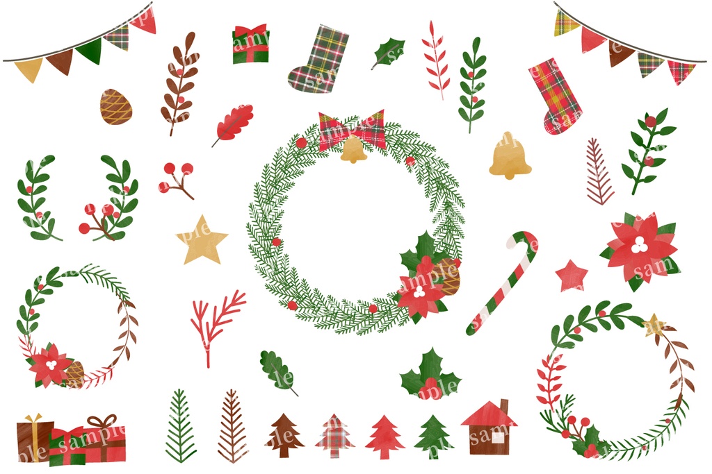 クリスマスの手描き素材のフレームセット