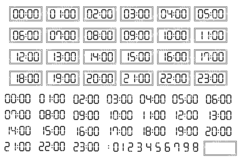 デジタル時計・デジタル風数字の素材セット
