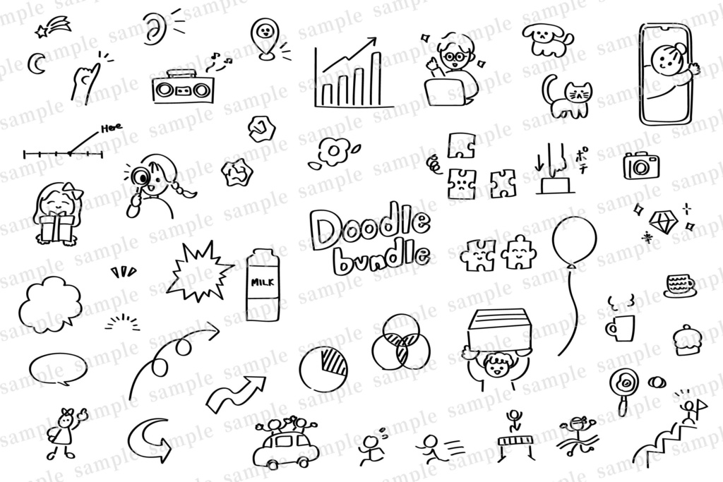 手描き線画の落書き素材セット doodle set
