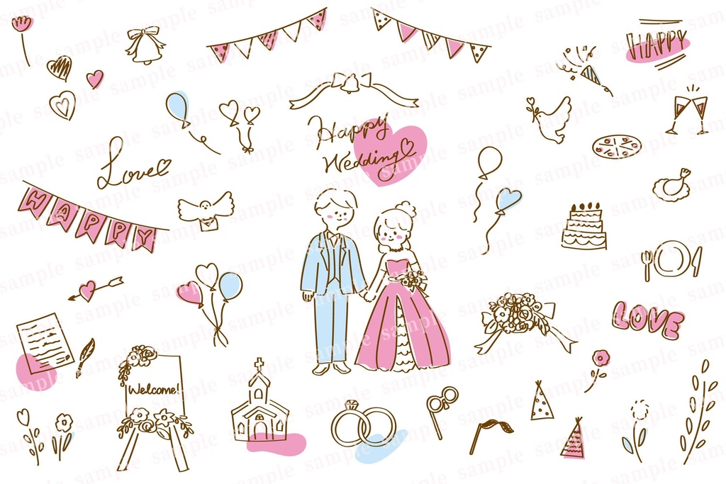 ゆるかわいいウェディング素材セット 結婚式 結婚