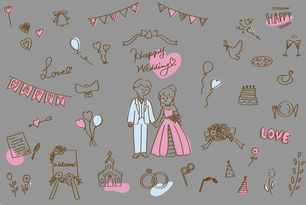 ゆるかわいいウェディング素材セット 結婚式 結婚